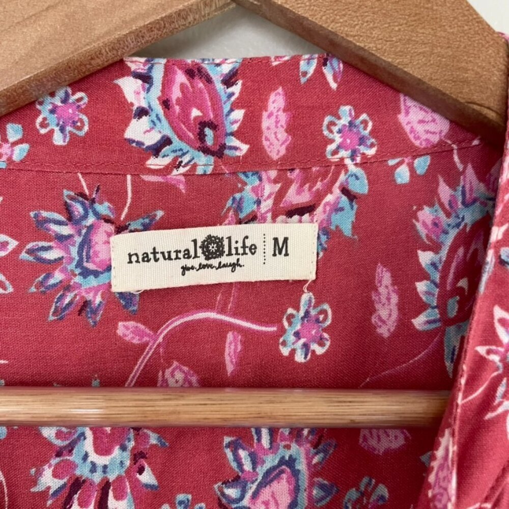 Natural Life Dara Floral Tassel Kaftan 3/4 Sleeve Maxi Dress Size Medium - Picture 3 of 7